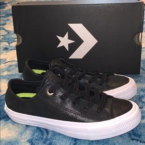 Converse Ox Women Black Shiny Shoes Lunarlon New